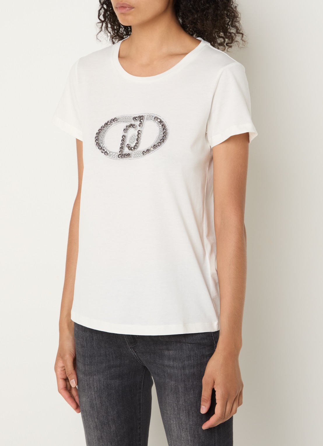 Liu Jo T-shirt met logoprint en strass - detail 3 gebroken wit