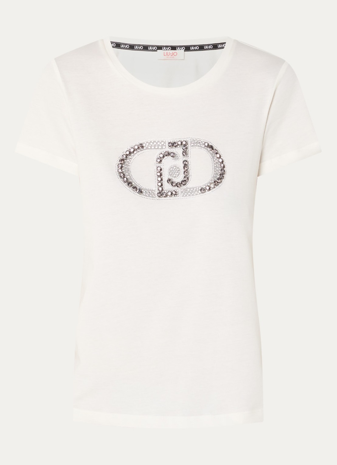 Liu Jo T-shirt met logoprint en strass - voorkant gebroken wit