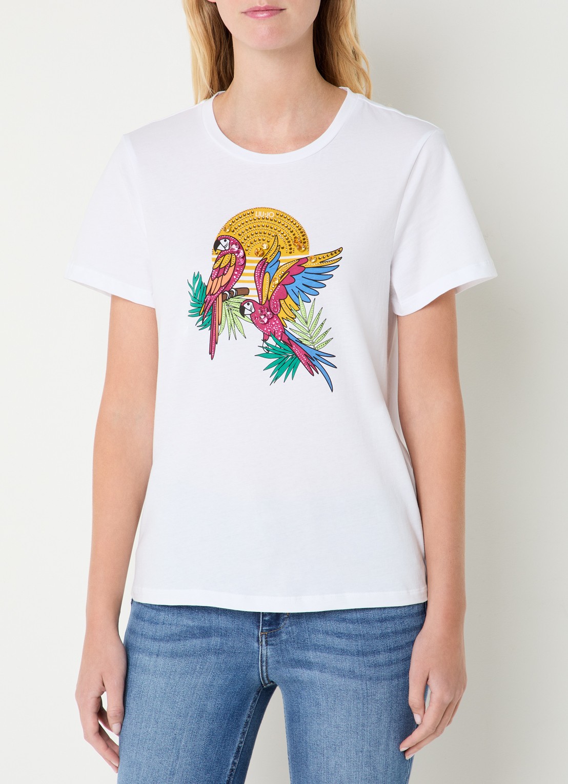 Liu Jo T-shirt met print en imitatieparels - detail 2 roze
