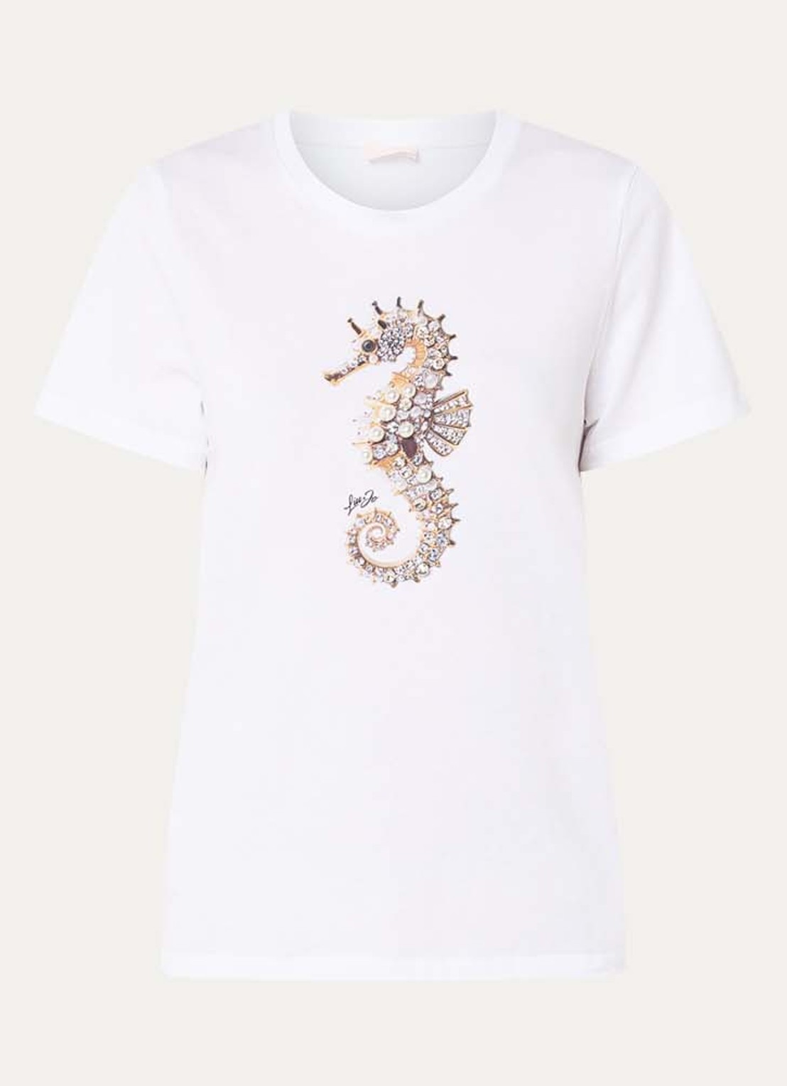Liu Jo T-shirt met print en imitatieparels - voorkant 2 wit