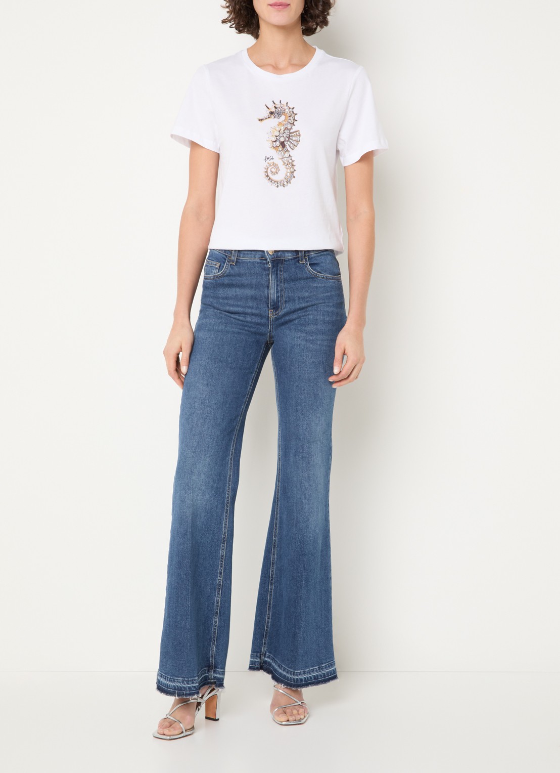 Liu Jo T-shirt met print en imitatieparels - voorkant 3 wit