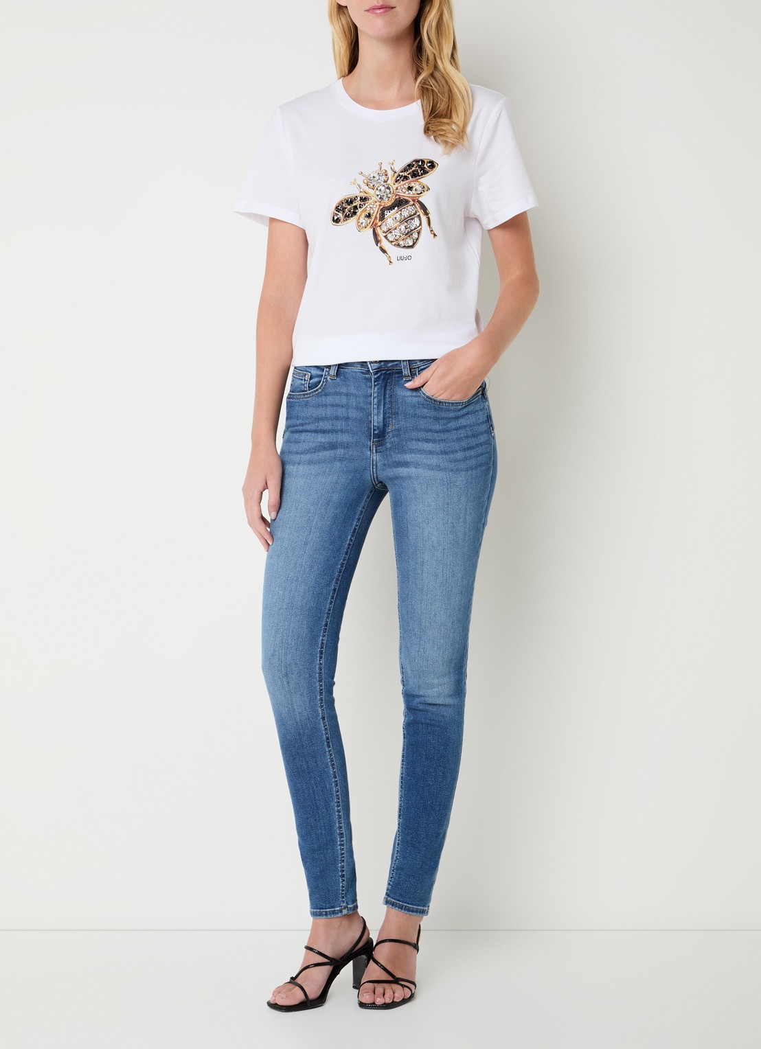 Liu Jo T-shirt met print en imitatieparels - voorkant 3 geel
