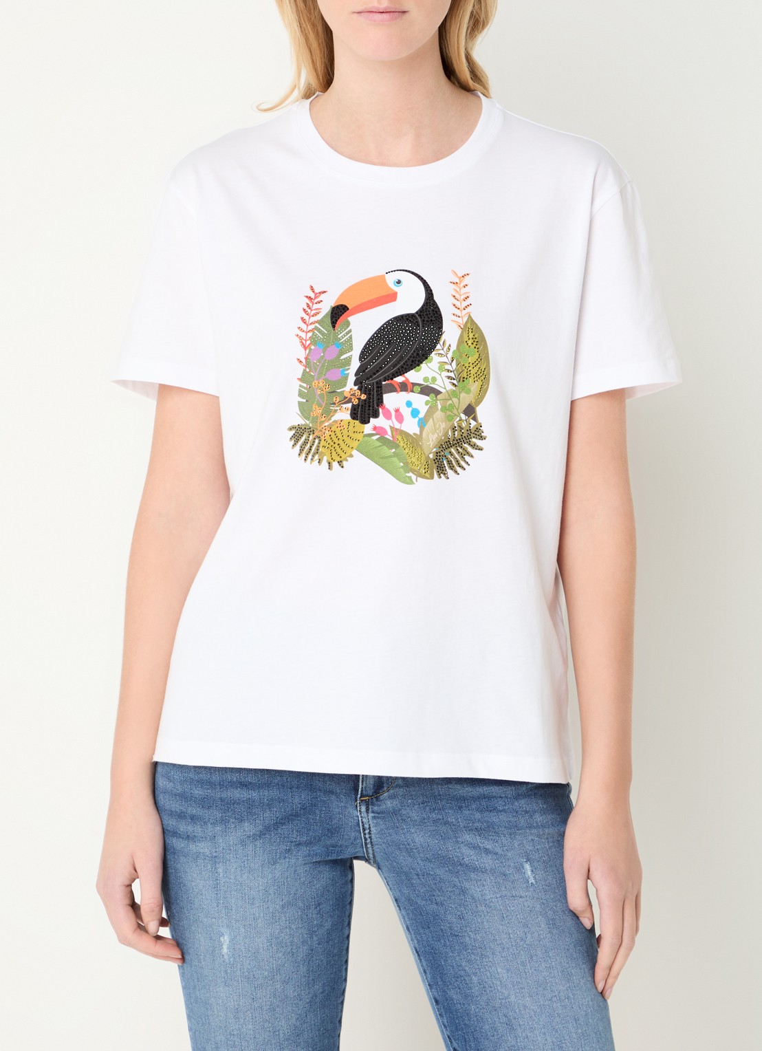 Liu Jo T-shirt met print en strass - detail wit