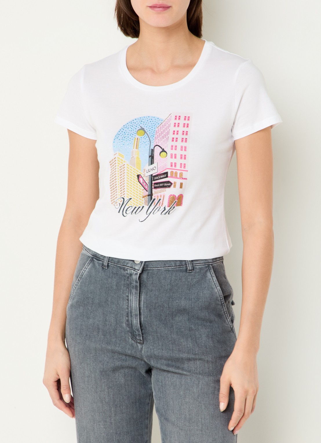 Liu Jo T-shirt met print en strass - detail lichtroze