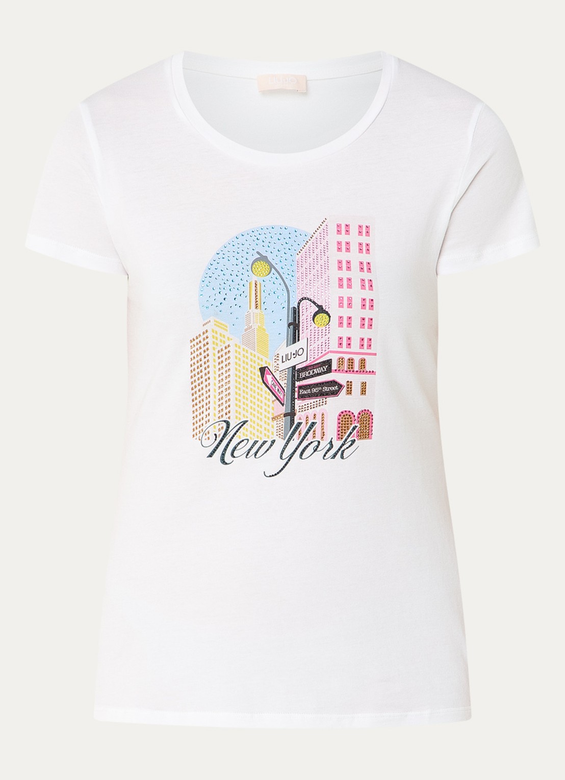 Liu Jo T-shirt met print en strass - voorkant 2 lichtroze