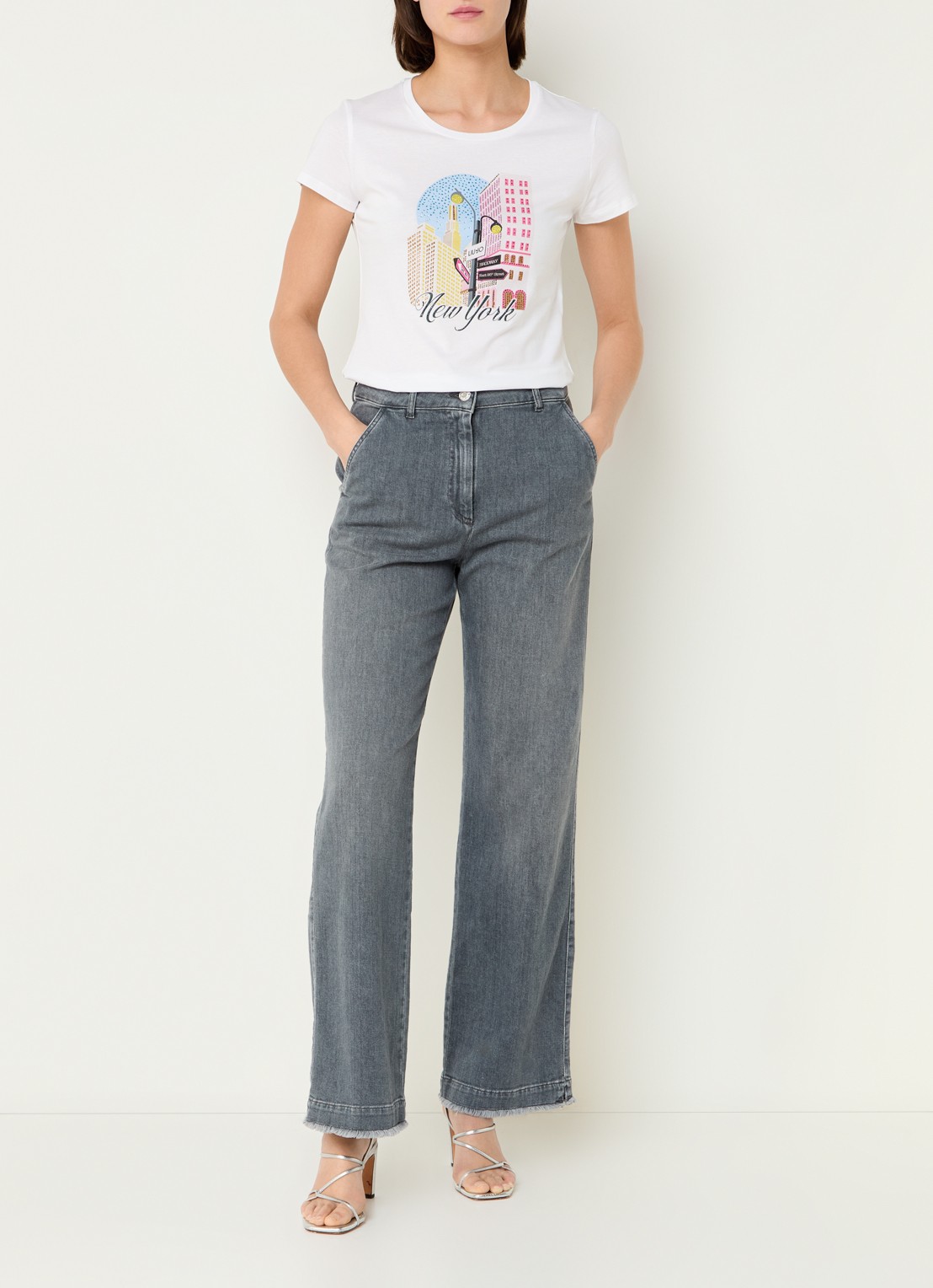Liu Jo T-shirt met print en strass - voorkant 3 lichtroze