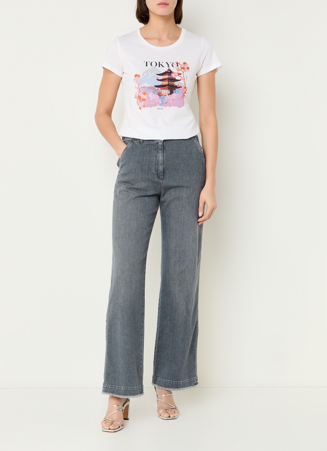 Liu Jo T-shirt met print en strass - voorkant 2 wit