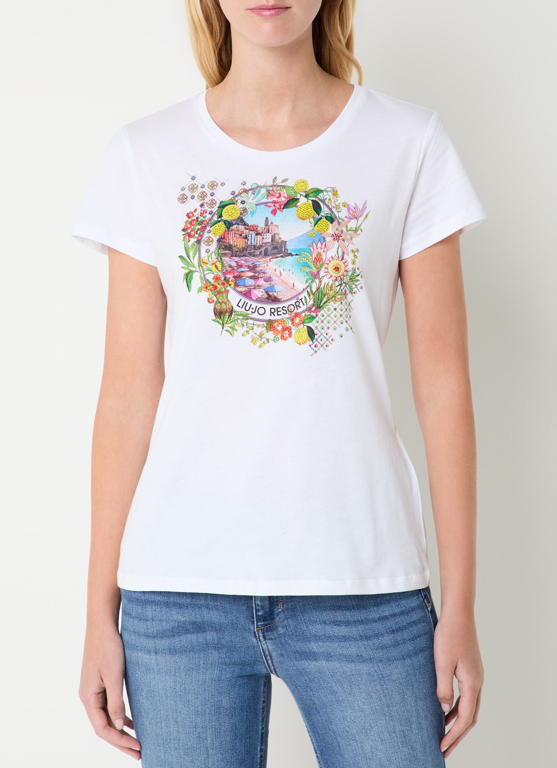 Liu Jo T-shirt met print en strass - detail groen