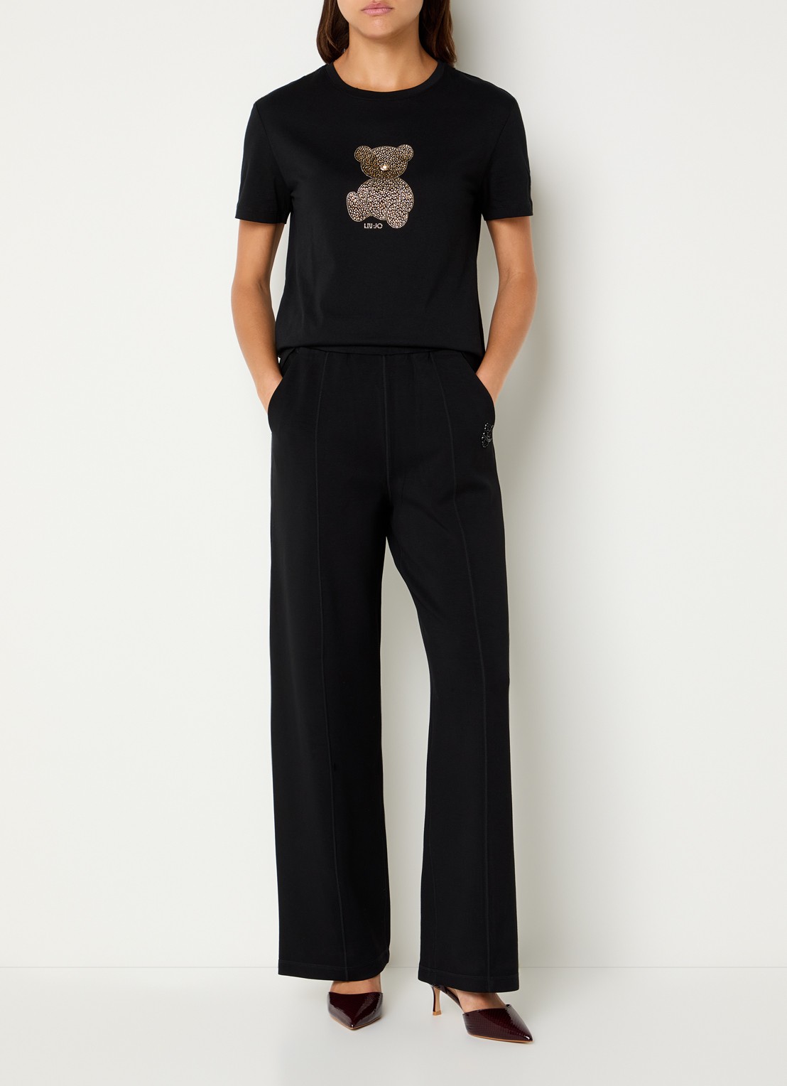 Liu Jo T-shirt met print van strass - voorkant 4 zwart
