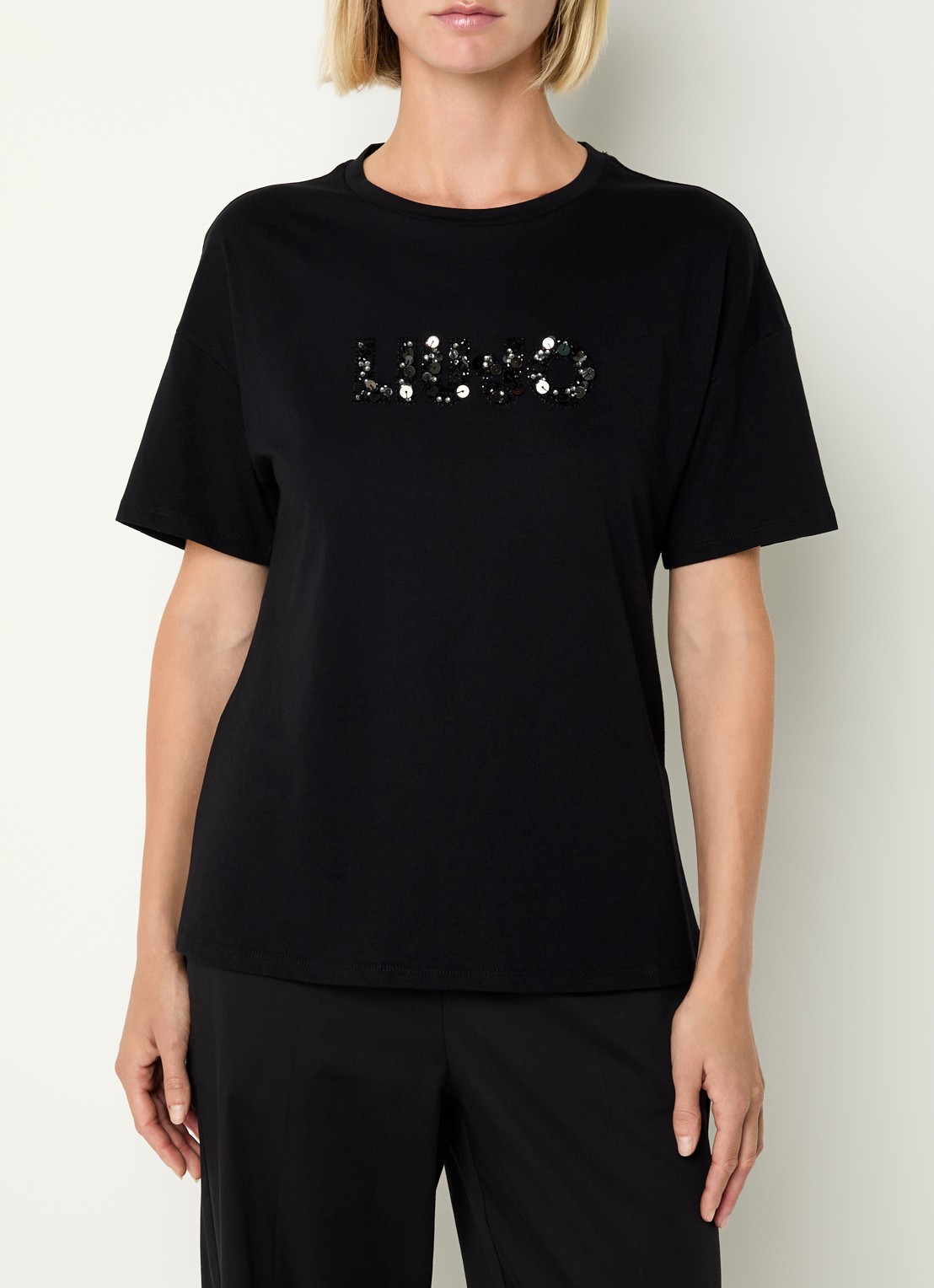 Liu Jo T-shirt met strass - detail zwart