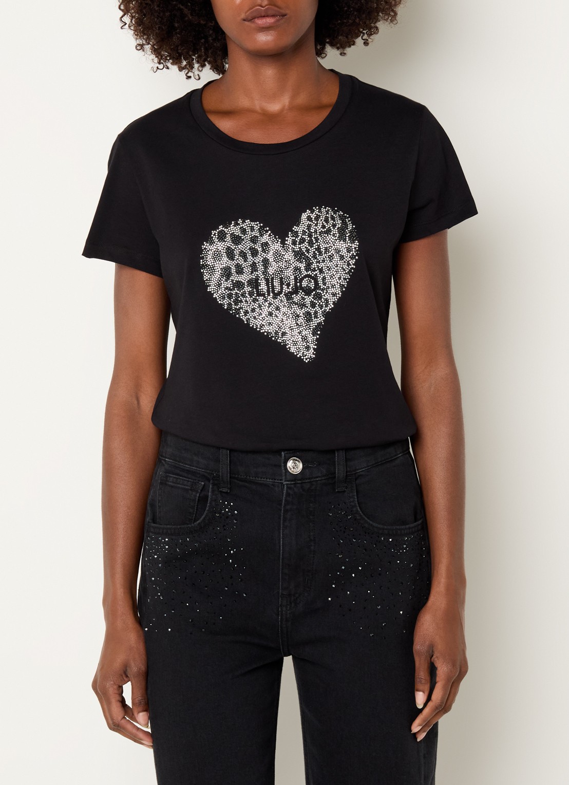 Liu Jo T-shirt met strass - detail zwart