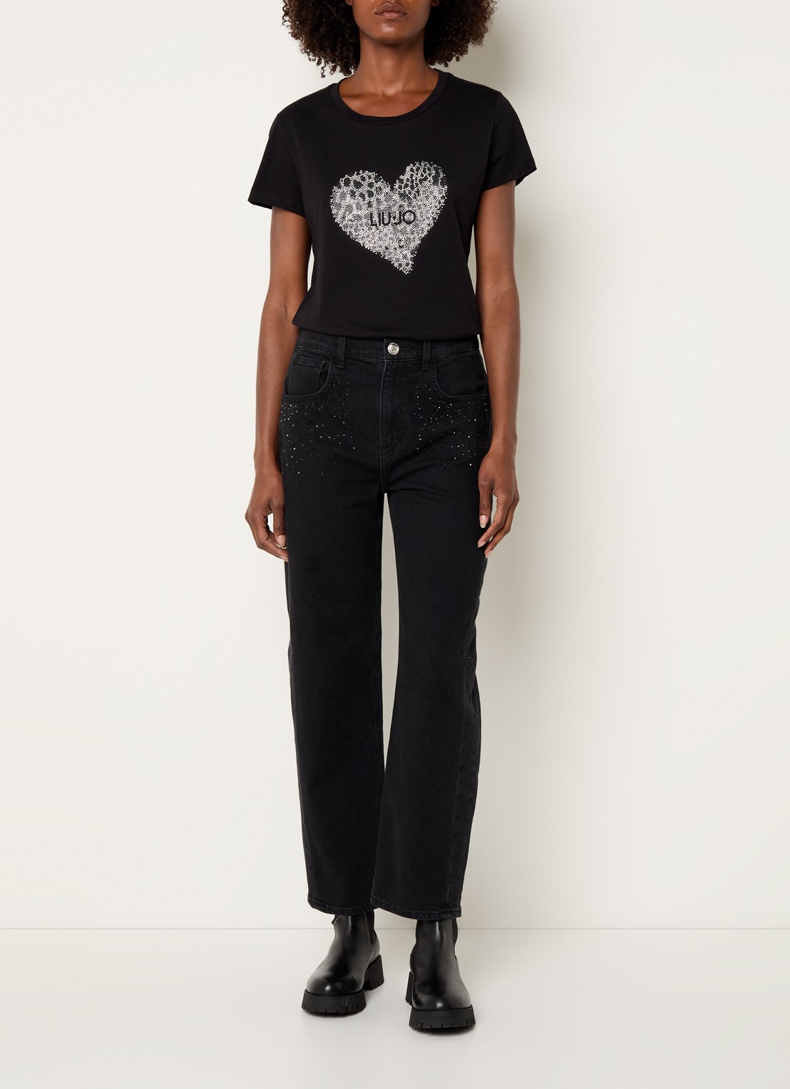Liu Jo T-shirt met strass - voorkant 4 zwart