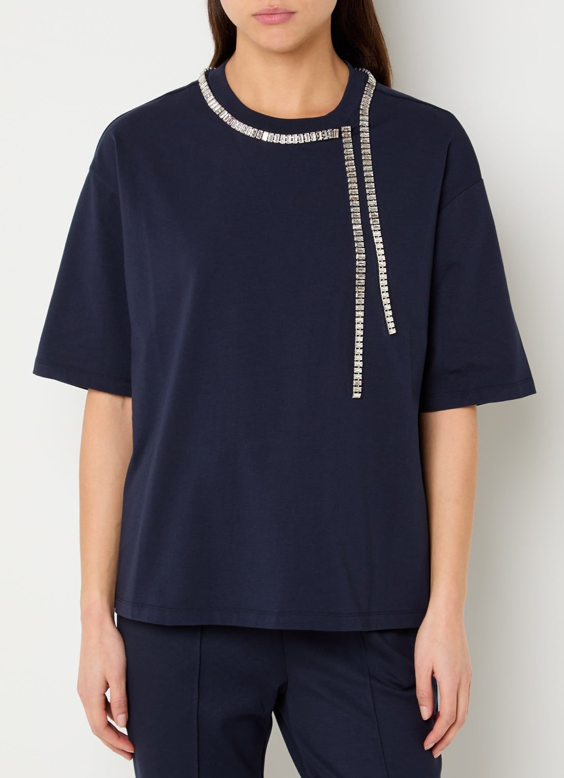 Liu Jo T-shirt met strass - detail 3 donkerblauw