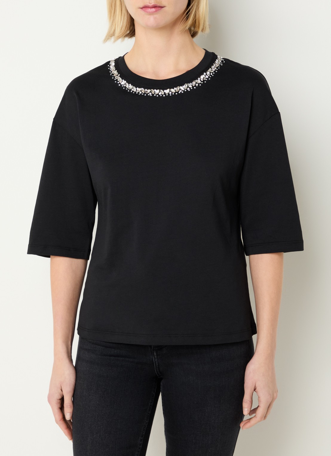 Liu Jo T-shirt met strass - detail zwart