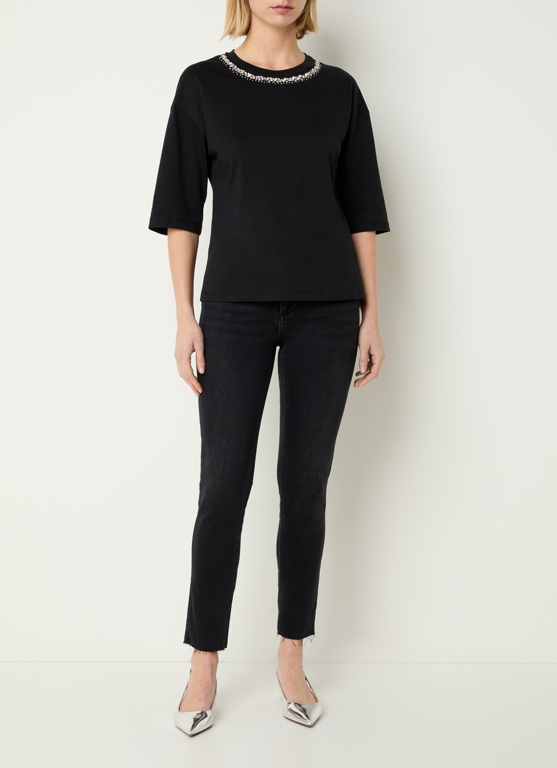 Liu Jo T-shirt met strass - voorkant 3 zwart