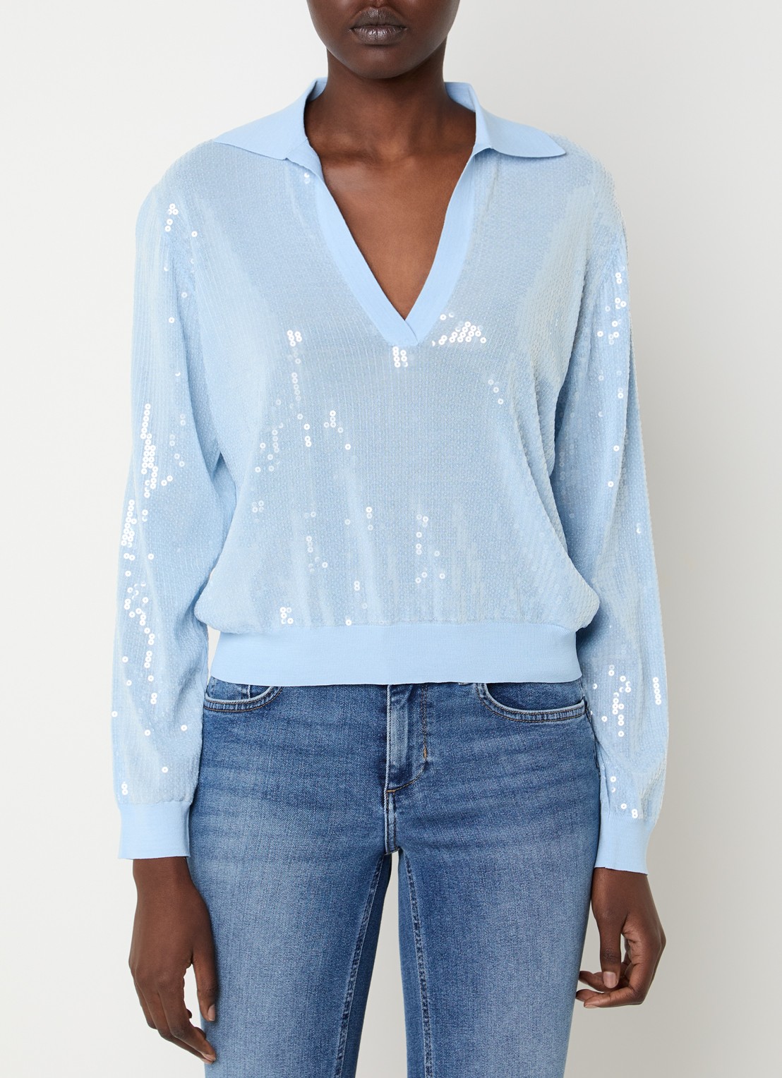 Liu Jo Top met pailletten en kraag - detail 4 lichtblauw