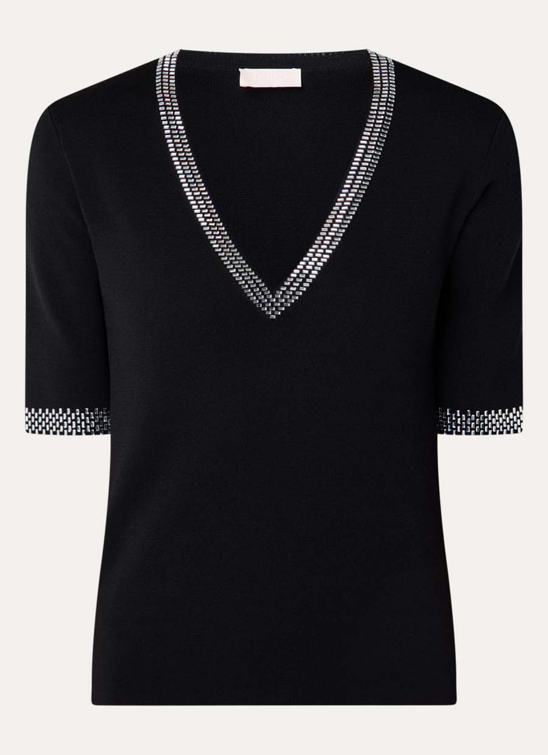 Liu Jo Top met strass en V-hals - voorkant 2 zwart