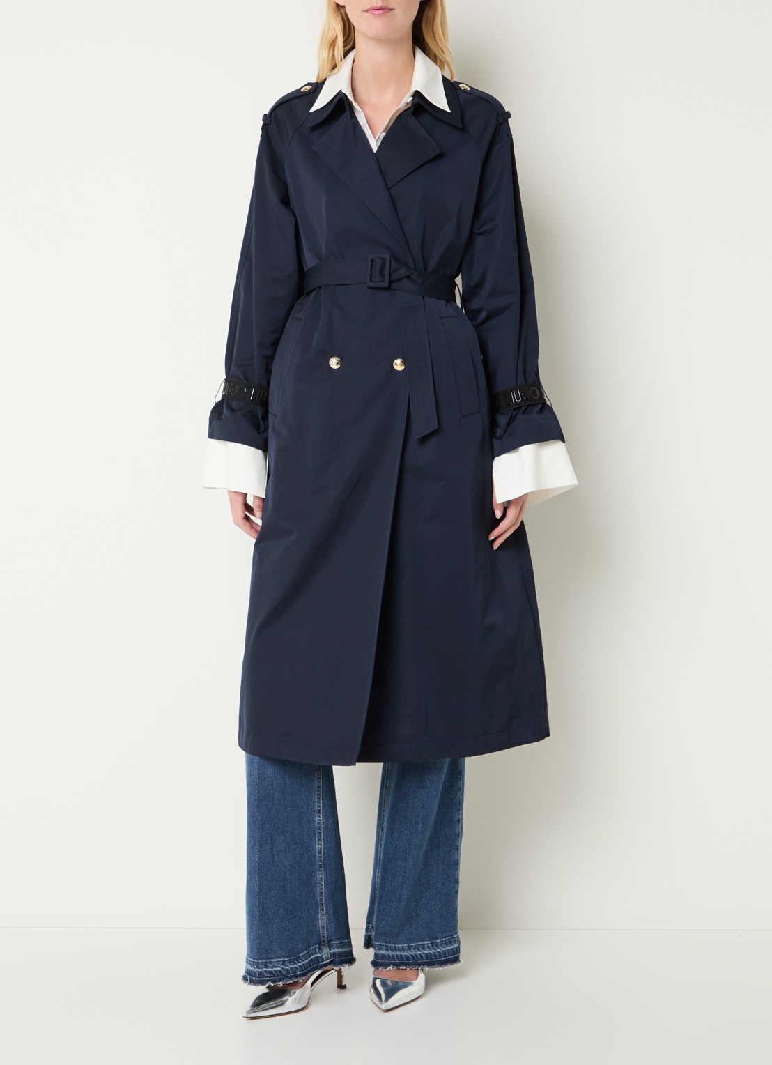 Liu Jo Trenchcoat met steekzakken en ceintuur - detail 3 donkerblauw
