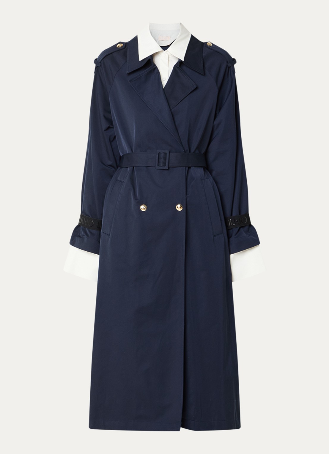 Liu Jo Trenchcoat met steekzakken en ceintuur - voorkant donkerblauw