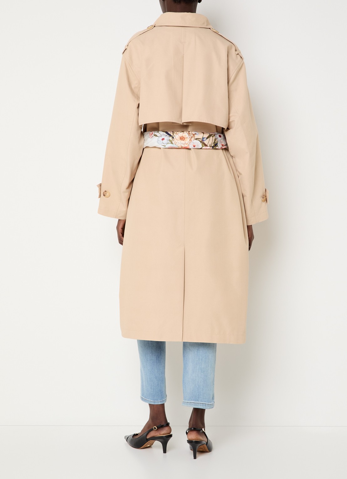 Liu Jo Trenchcoat met strikceintuur en steekzakken - achterkant beige