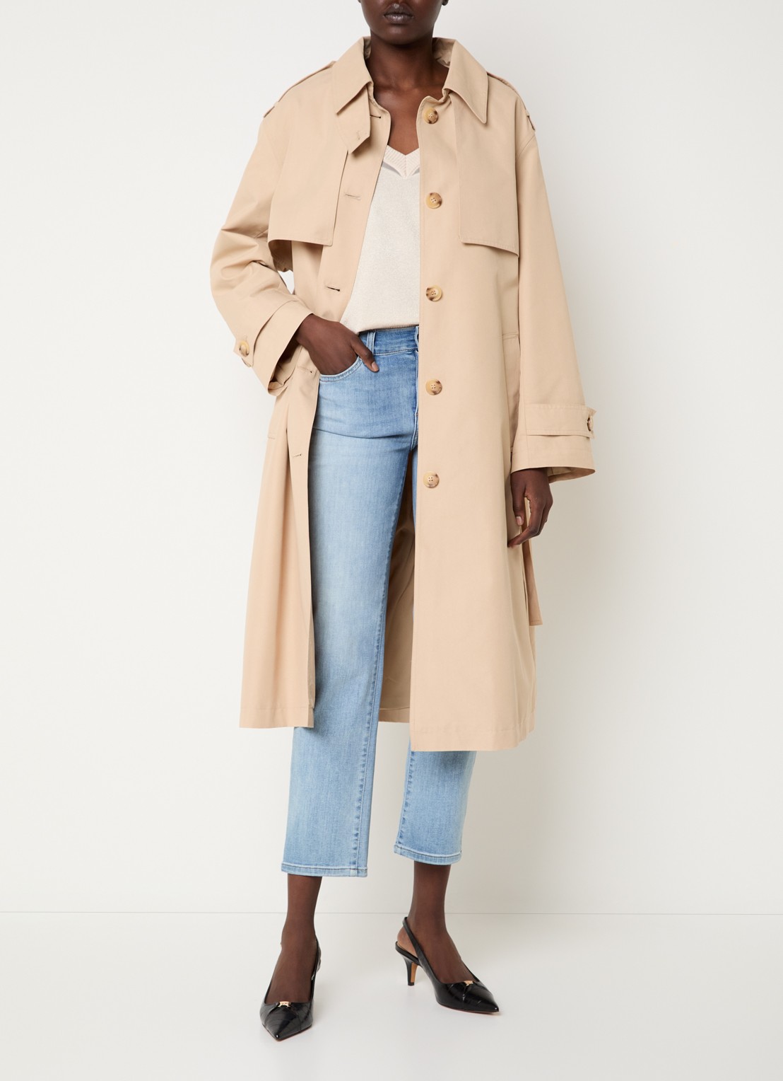 Liu Jo Trenchcoat met strikceintuur en steekzakken - voorkant 3 beige