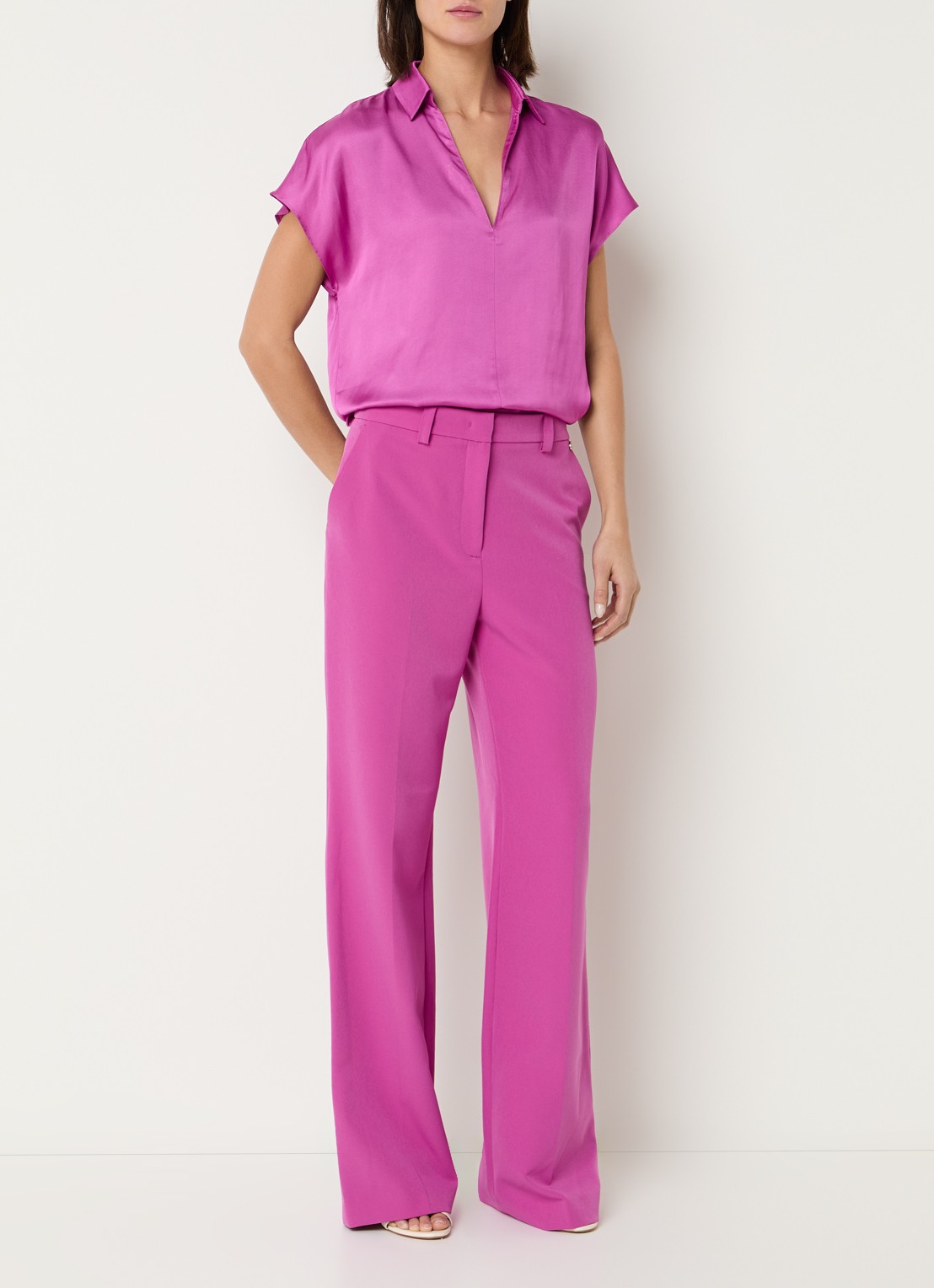 Liu Jo Tuniek van satijn met V-hals - voorkant 2 fuchsia
