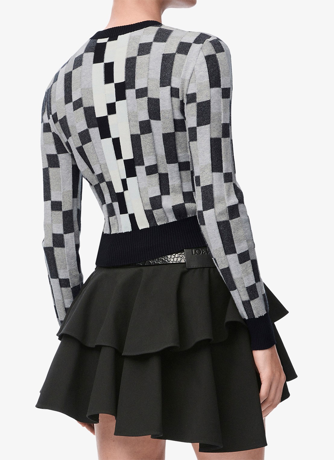 LOEWE Anagram fijngebreide crop top met flock logoprint - achterkant 3 grijs