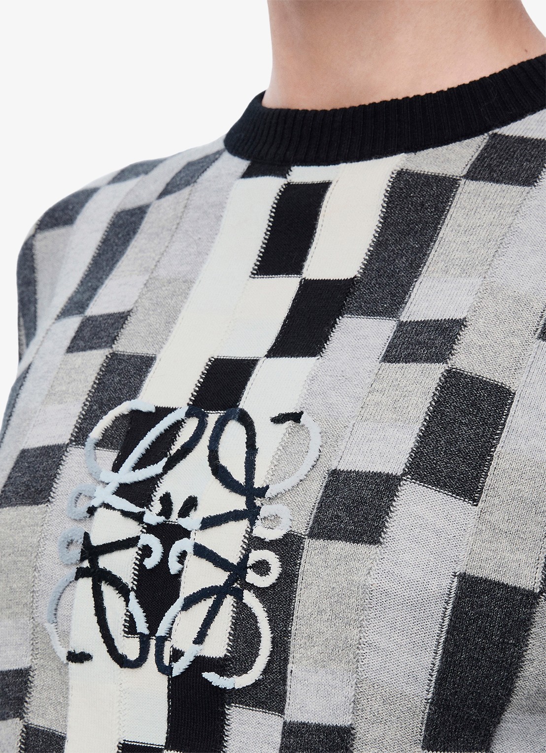 LOEWE Anagram fijngebreide crop top met flock logoprint - detail 5 grijs