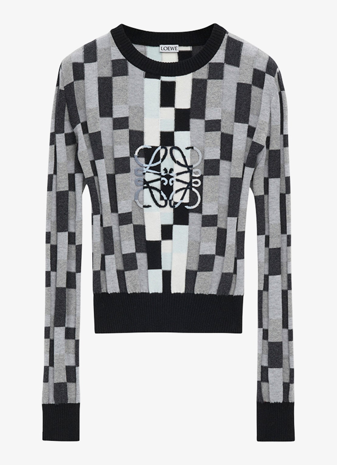 LOEWE Anagram fijngebreide crop top met flock logoprint - voorkant grijs
