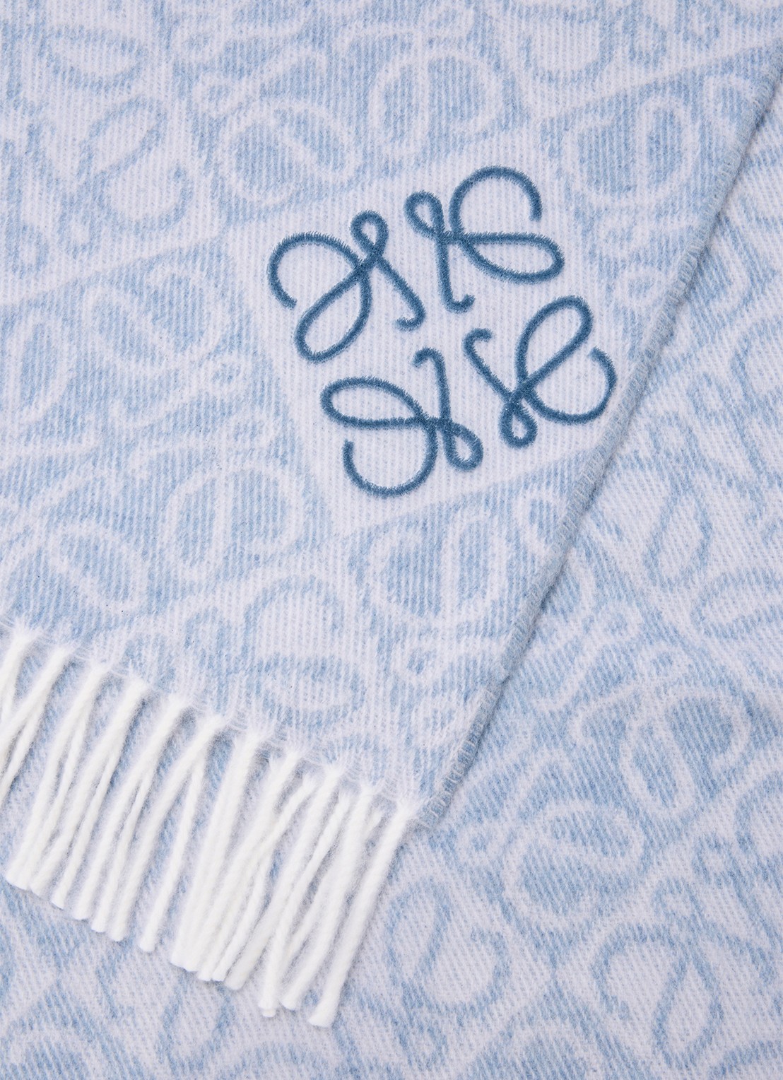 LOEWE Anagram fijngebreide sjaal in kasjmierblend 180 x 38 cm - detail lichtblauw