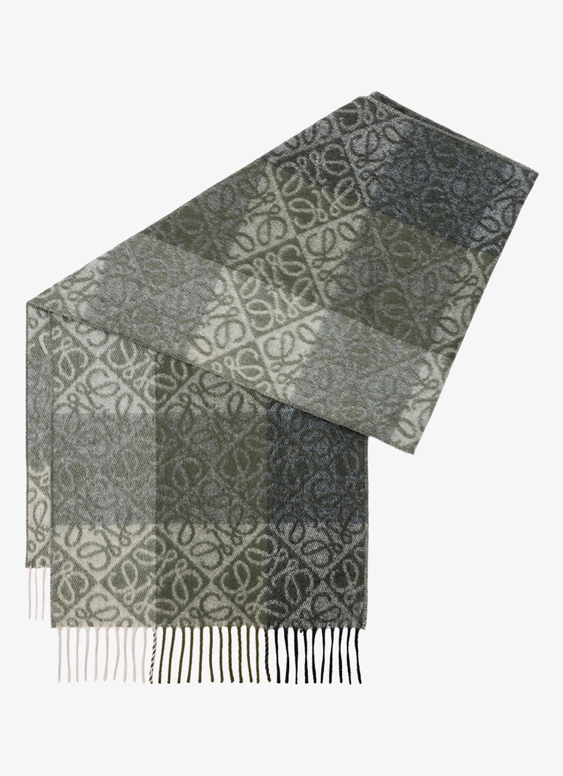 LOEWE Anagram fijngebreide sjaal in kasjmierblend met logo 180 x 38 cm - voorkant 2 groen