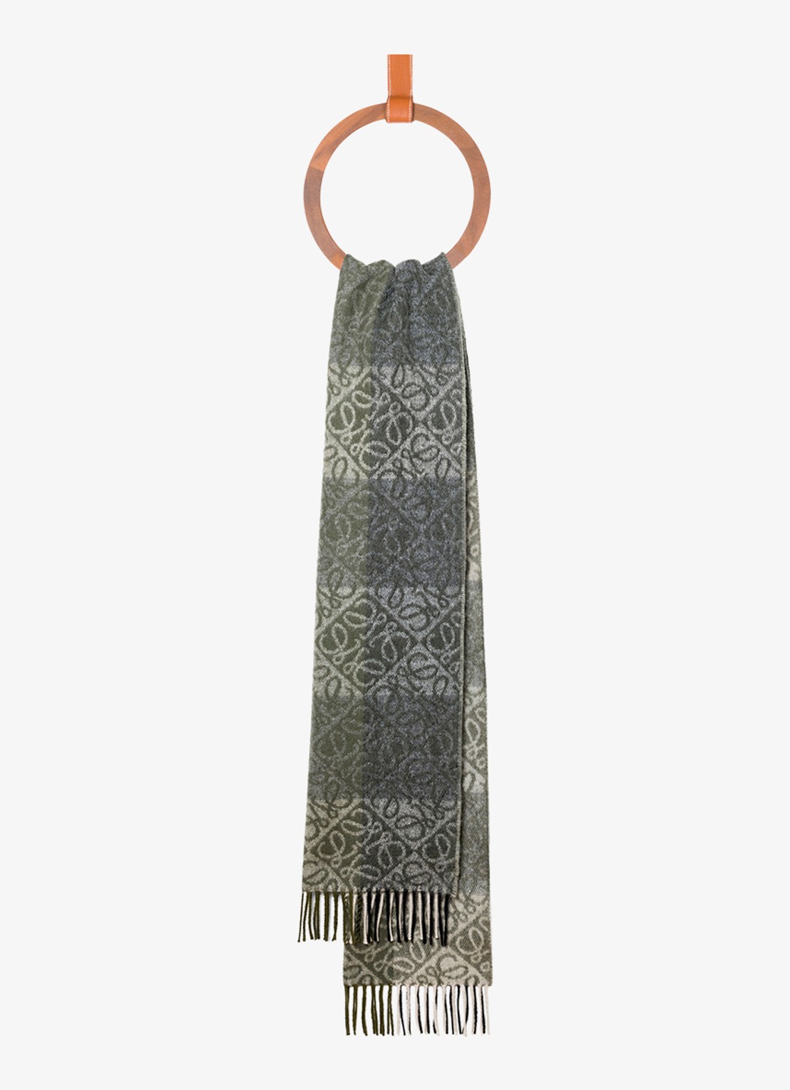 LOEWE Anagram fijngebreide sjaal in kasjmierblend met logo 180 x 38 cm - voorkant 3 groen