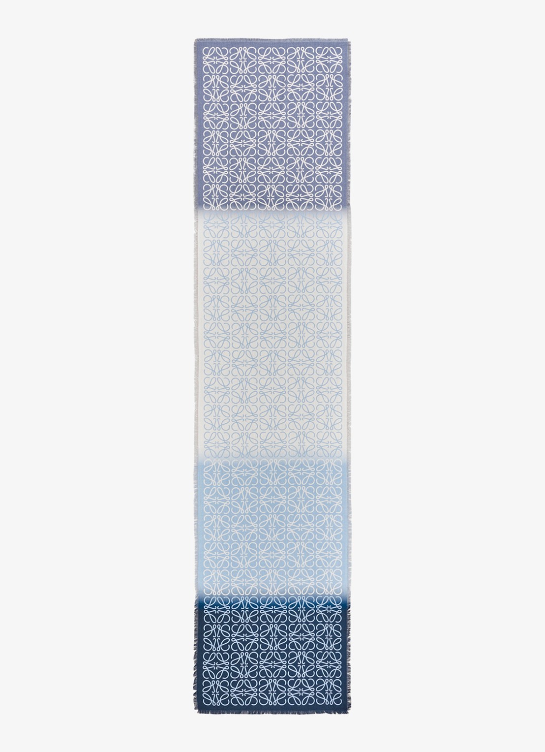 LOEWE Anagram fijngebreide sjaal in kasjmierblend met logo 200 x 45 cm - voorkant blauw