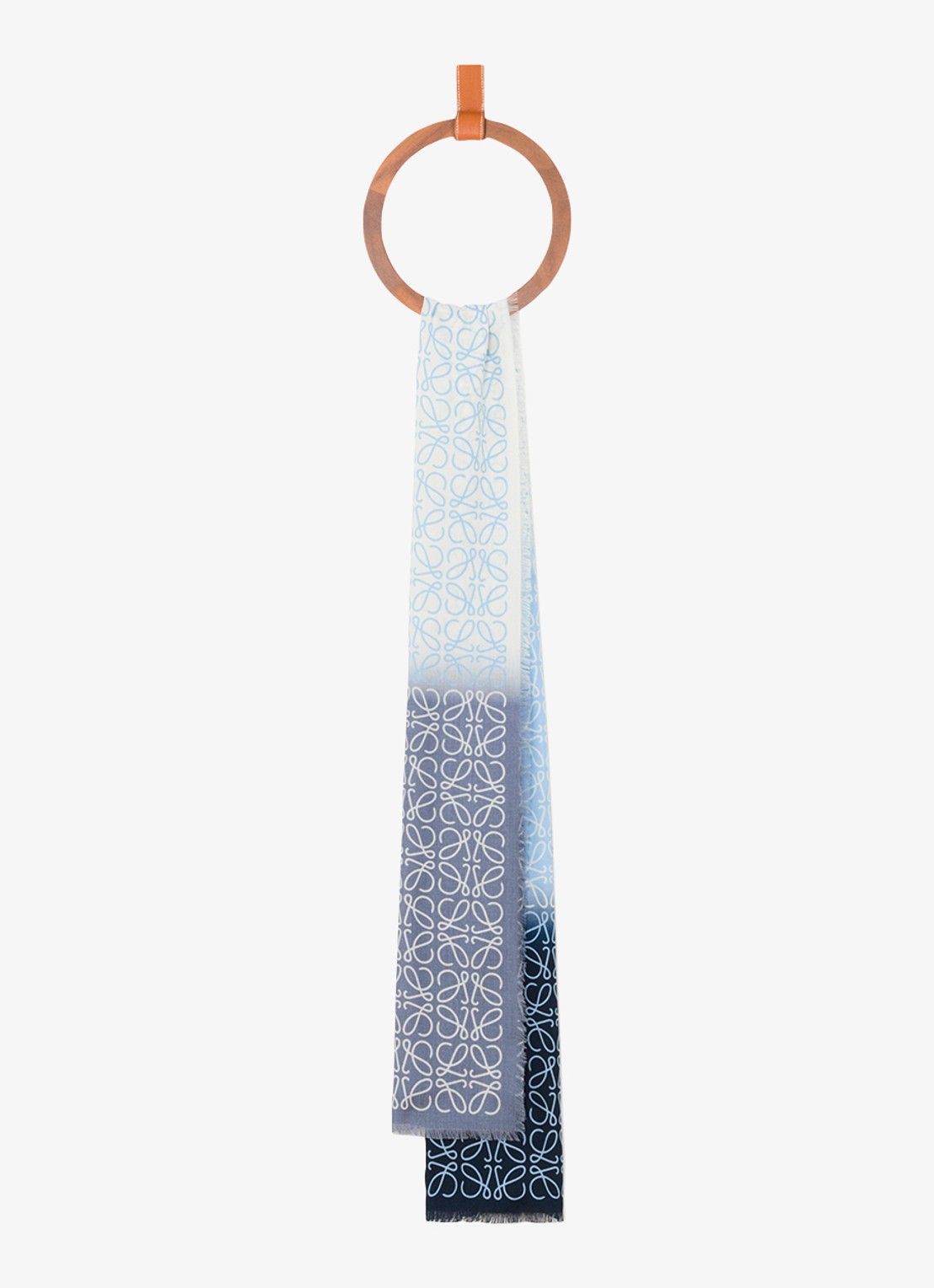 LOEWE Anagram fijngebreide sjaal in kasjmierblend met logo 200 x 45 cm - voorkant 2 blauw