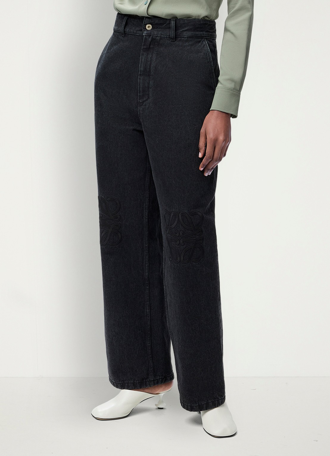 LOEWE Anagram high waist loose fit jeans met logoborduring - detail 3 zwart