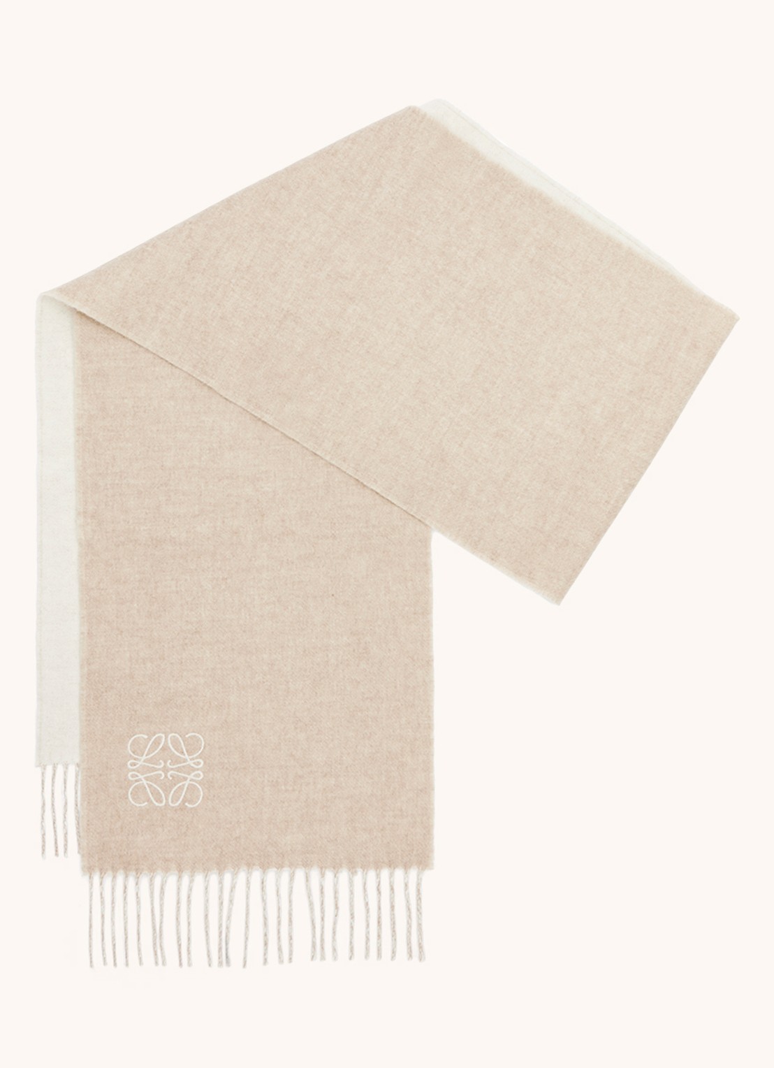LOEWE Anagram sjaal in kasjmierblend 180 x 30 cm - achterkant zand