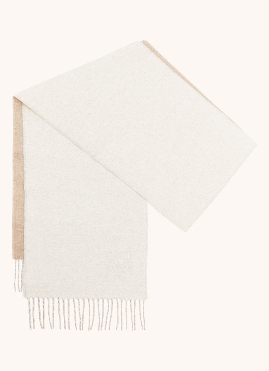 LOEWE Anagram sjaal in kasjmierblend 180 x 30 cm - detail 3 zand