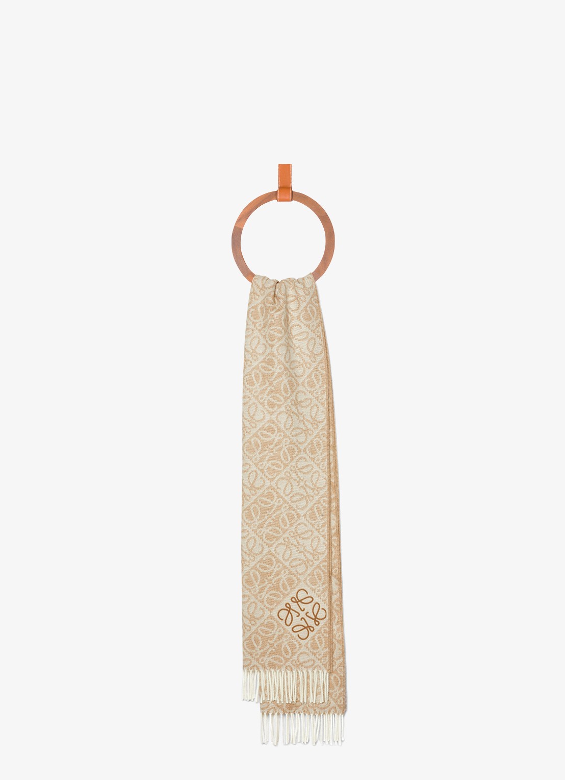 LOEWE Anagram sjaal in kasjmierblend met logo 180 x 38 cm - detail 3 beige