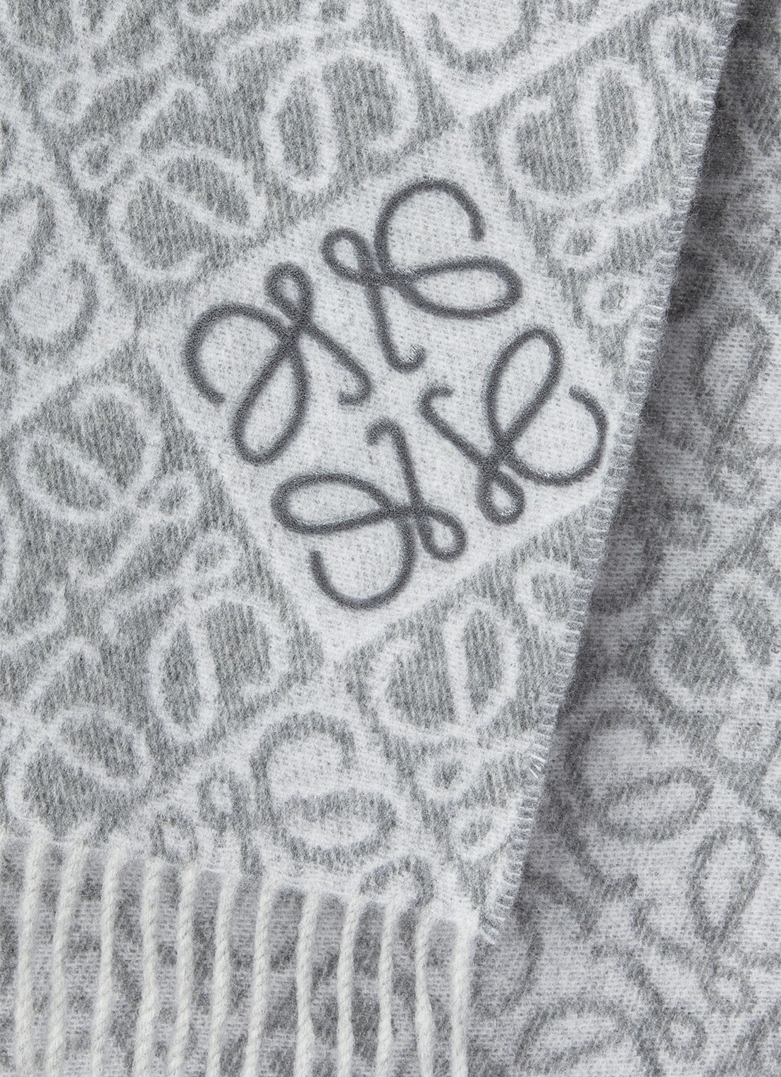 LOEWE Anagram sjaal in kasjmierblend met logo 180 x 38 cm - detail grijs