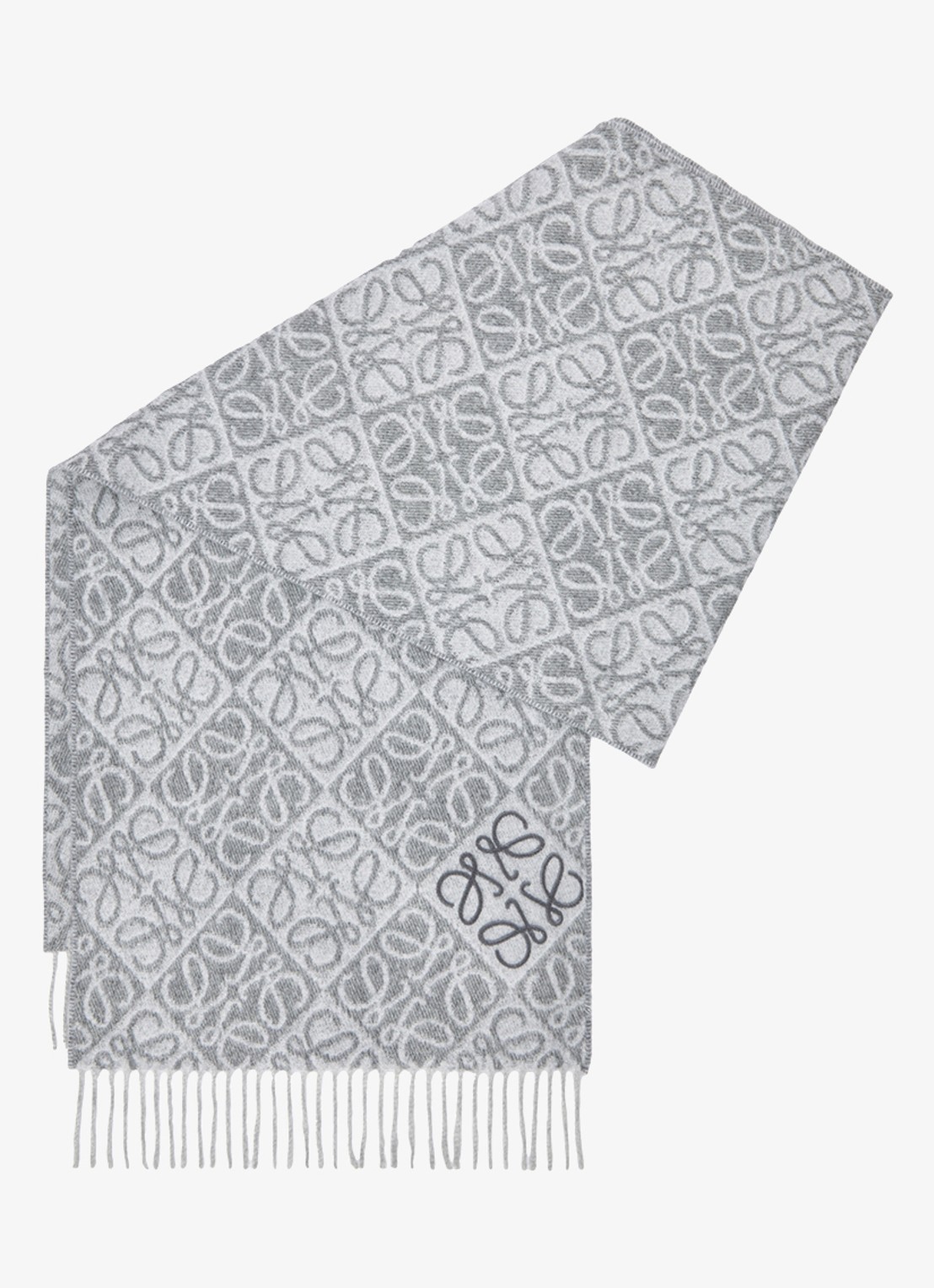 LOEWE Anagram sjaal in kasjmierblend met logo 180 x 38 cm - voorkant 2 grijs