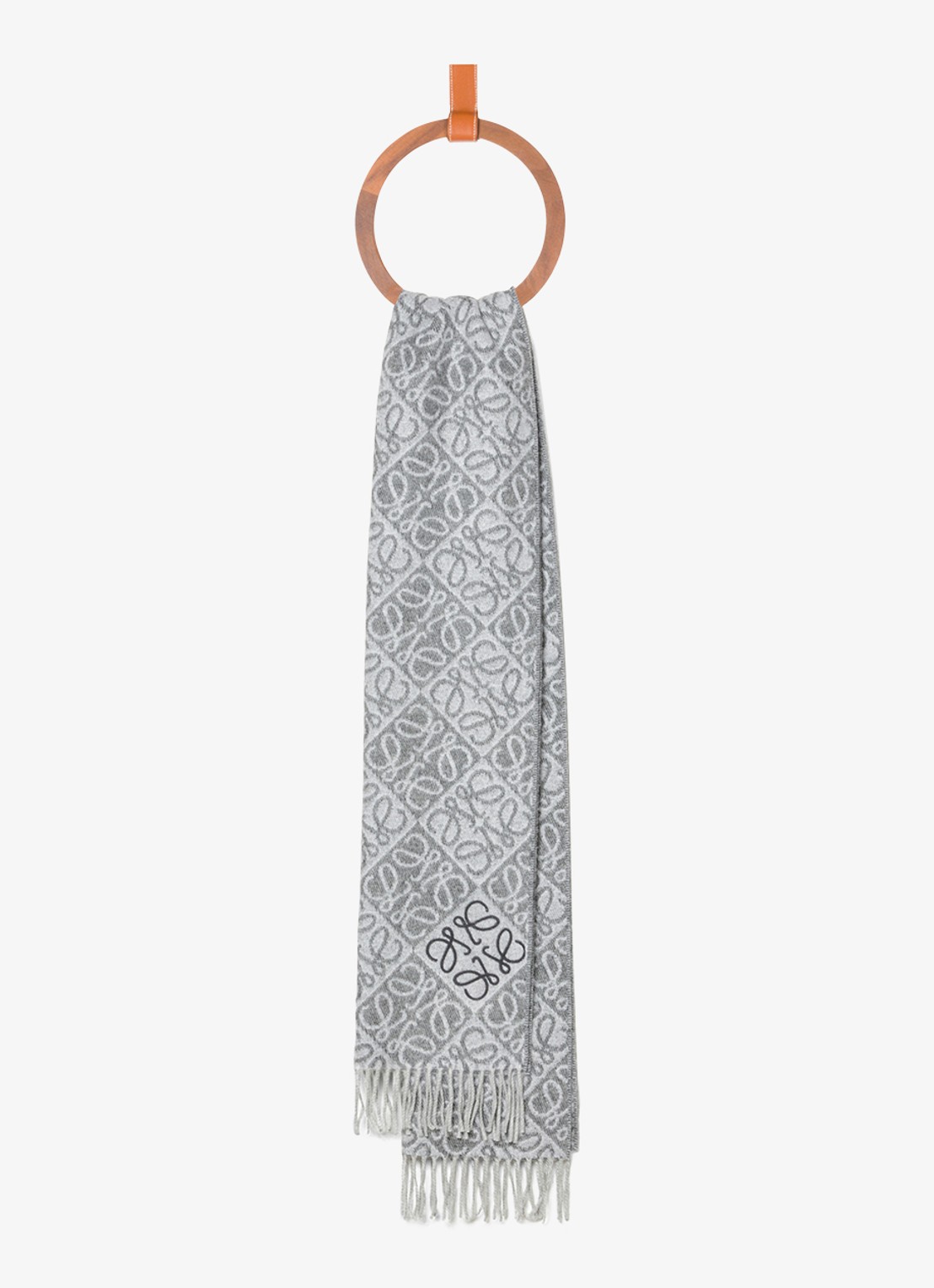 LOEWE Anagram sjaal in kasjmierblend met logo 180 x 38 cm - voorkant 3 grijs