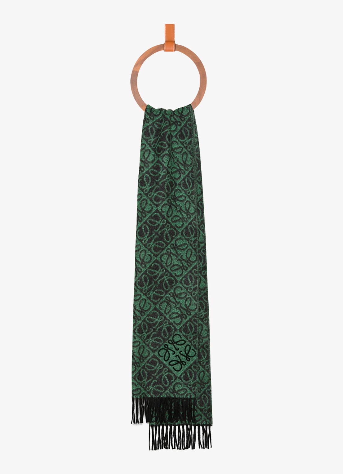 LOEWE Anagram sjaal in kasjmierblend met logo 180 x 38 cm - voorkant 2 groen