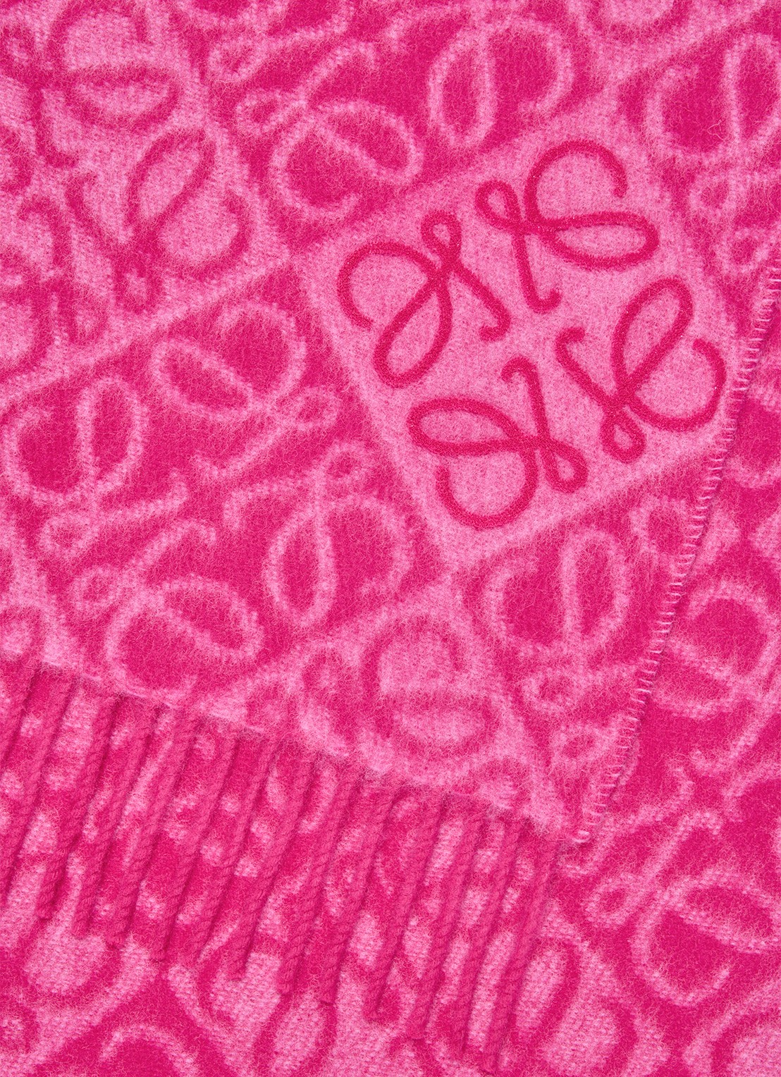 LOEWE Anagram sjaal in kasjmierblend met logo 180 x 38 cm - detail 3 fuchsia