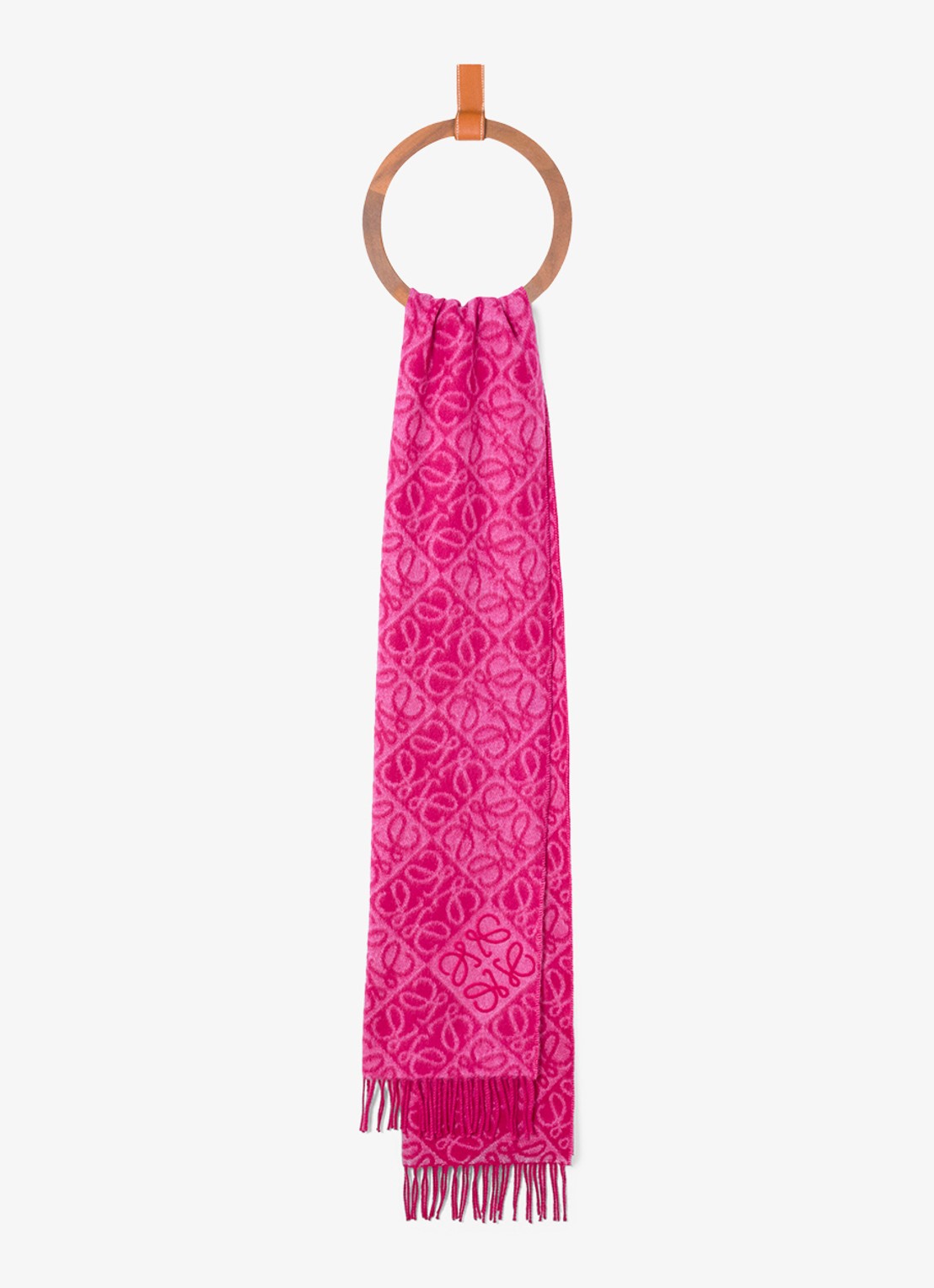 LOEWE Anagram sjaal in kasjmierblend met logo 180 x 38 cm - voorkant 2 fuchsia