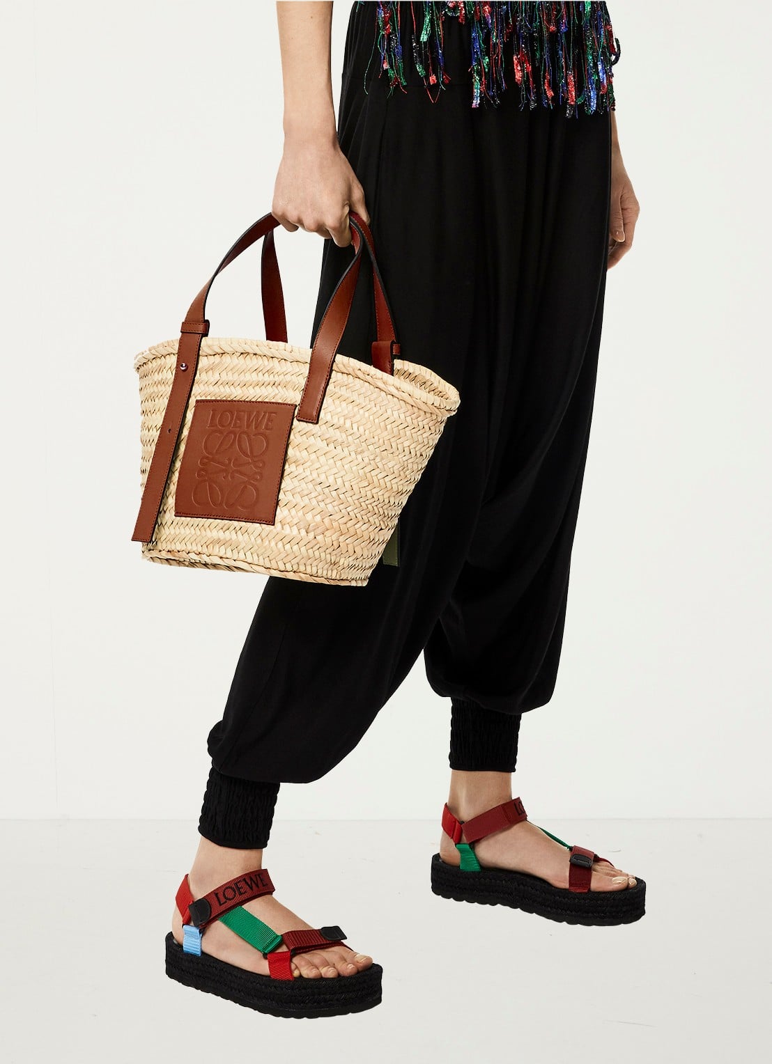 LOEWE Basket handtas met kalfsleren details - voorkant 7 camel