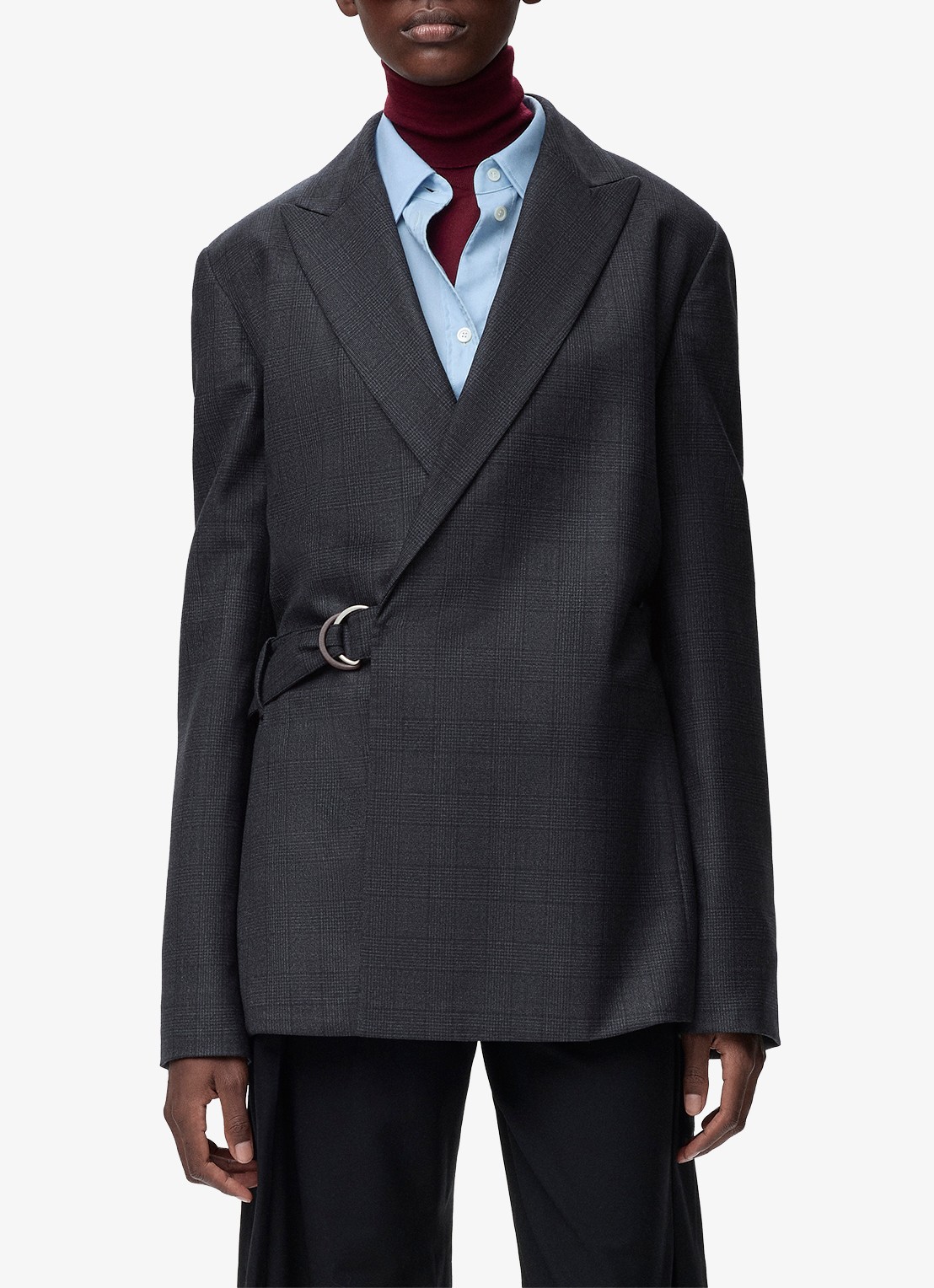 LOEWE Blazer van wol met ceintuur - detail donkergrijs