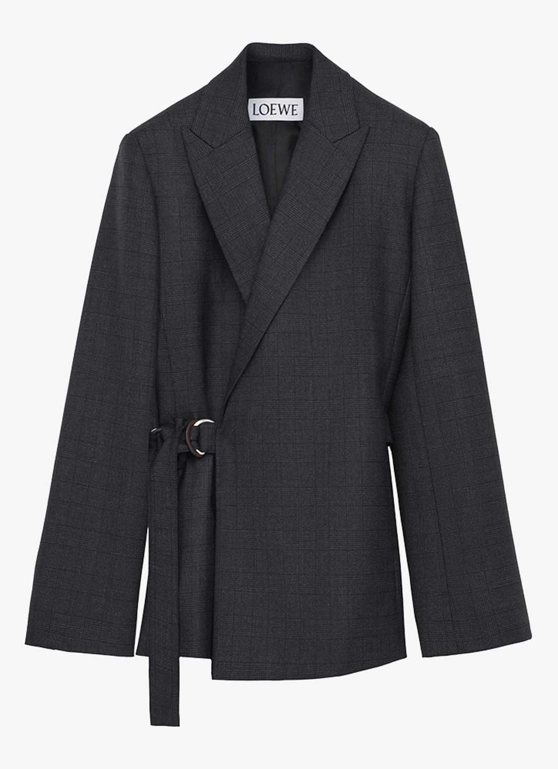 LOEWE Blazer van wol met ceintuur - voorkant 4 donkergrijs