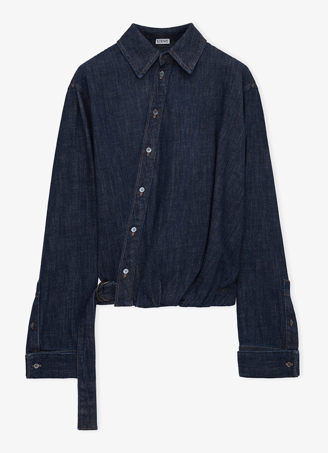 LOEWE Blouse van denim met ceintuur - voorkant indigo