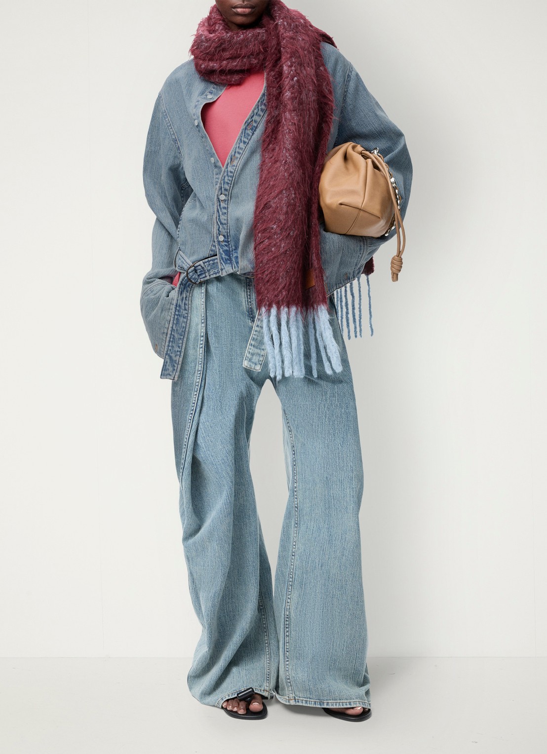 LOEWE Blouse van denim met ceintuur - voorkant 2 indigo