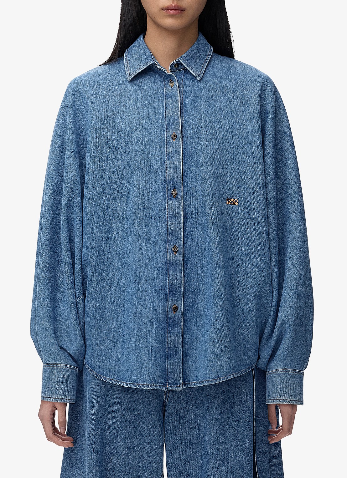 LOEWE Blouse van denim met logoborduring - detail 4 indigo